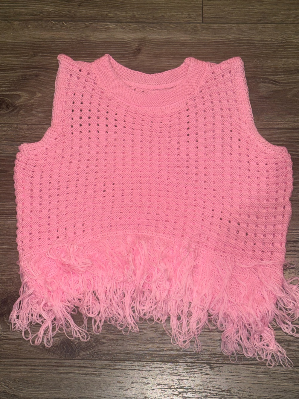 SHEIN Pink Crochet Fringe Knit Crop Top